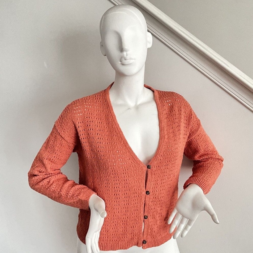 Madewell Open Stitch Cardigan in coral, size M